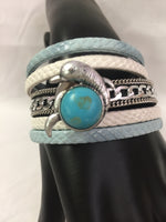 Blue Dolphin Fashion Snap Jewelry Cuff Leather Bracelet Set With 2 Charms Modern And Classy