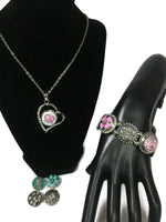 Breast Cancer Fashion Snap Jewelry Necklace Bracelet Set Plus 9 Charms Beautiful & Classy