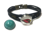 NFL Fashion Snap Arizona Cardinals Logo Leather Bracelet  With 2 Charms For Football Fans