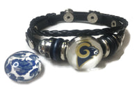 NFL Fashion Snap Los Angeles Rams Logo Leather Bracelet  With 2 Charms For Football Fans