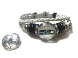 NFL Fashion Snap Seattle Seahawks Logo White Leather Bracelet  With 2 Charms For Football Fans