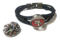 NFL Fashion Snap San Francisco 49ers Logo Leather Bracelet  With 2 Charms For Football Fans