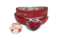 Redlicious Love Hope Happiness Fashion Snap Jewelry Wrap Around Leather Bracelet Set With 2 Charms