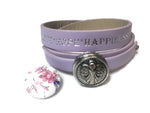 Purple Angel Love Hope Happiness Fashion Snap Jewelry Wrap Around Leather Bracelet Set With 2 Charms