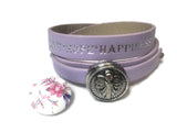 Purple Angel Love Hope Happiness Fashion Snap Jewelry Wrap Around Leather Bracelet Set With 2 Charms