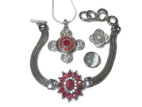 Ruby Red Fashion Snap Jewelry Necklace Bracelet Set Plus 4 Charms Beautiful & Classy