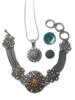 Modern Vintage Snap Jewelry Necklace Bracelet Set Plus 2 Reg and 2 Mini Size Charms