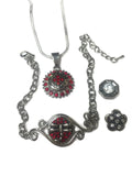 Red Dragonfly Fashion Snap Jewelry Necklace Bracelet Set Plus 4 Mini Charms Beautiful & Classy