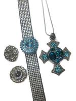 Blue Brilliance Fashion Snap Jewelry Necklace Bracelet Set Plus 4 Charms Beautiful & Classy