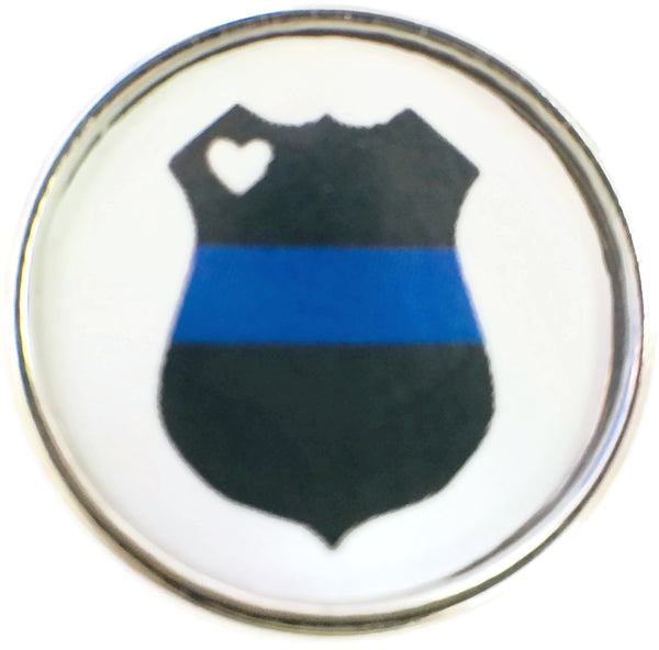 Thin Blue Line Badge Shield with Heart Support your Officer 18MM - 20MM Snap Charm