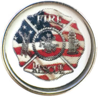 Thin Red Line Fire Department Badge With USA Flag For Firefighters 18MM - 20MM Snap Charm