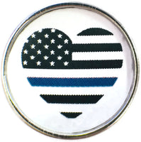 Thin Blue Line USA Flag In Heart Support our Officers 18MM - 20MM Snap Charm