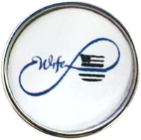 Thin Blue Line Infinity with Badge Flag and word Wife 18MM - 20MM Snap Charm