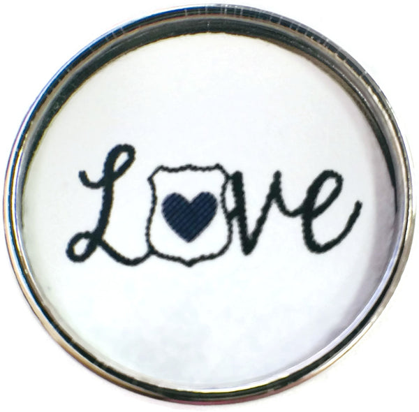 Thin Blue Line Word Love with Blue Heart and Shield Badge Support your Officer 18MM - 20MM Snap Charm