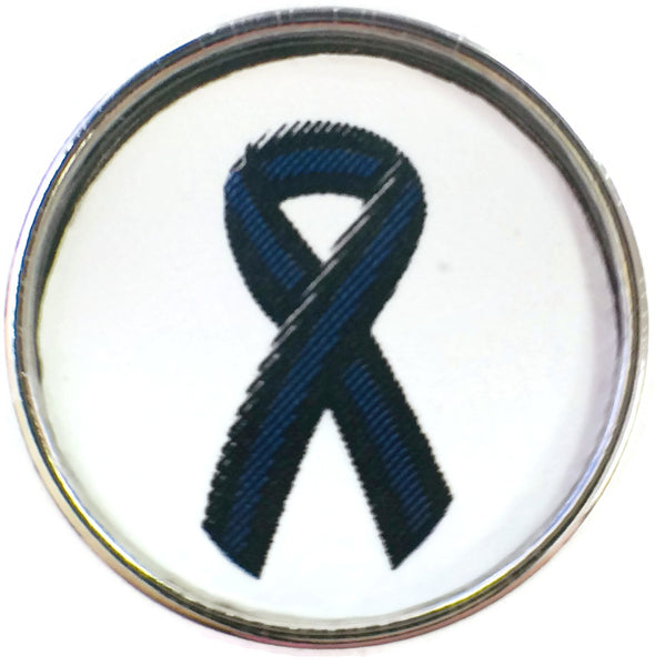 Thin Blue Line Officer Support Ribbon Blue with Black Trim 18MM - 20MM Snap Charm