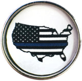 Thin Blue Line USA Shaped Flag Support your Officer 18MM - 20MM Snap Charm