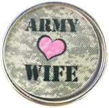 Army Wife with Pink Heart and Camo Background 18MM - 20MM Snap Charm