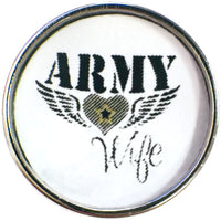 US Army Wife Military Snap with Heart and Wings 18MM - 20MM Snap Charm