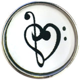 Music Note Thru Heart  18MM - 20MM Fashion Snap Jewelry Snap Charm