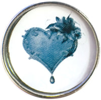 Beautiful Blue Heart With Flower Dripping Water  18MM - 20MM  Snap Charm
