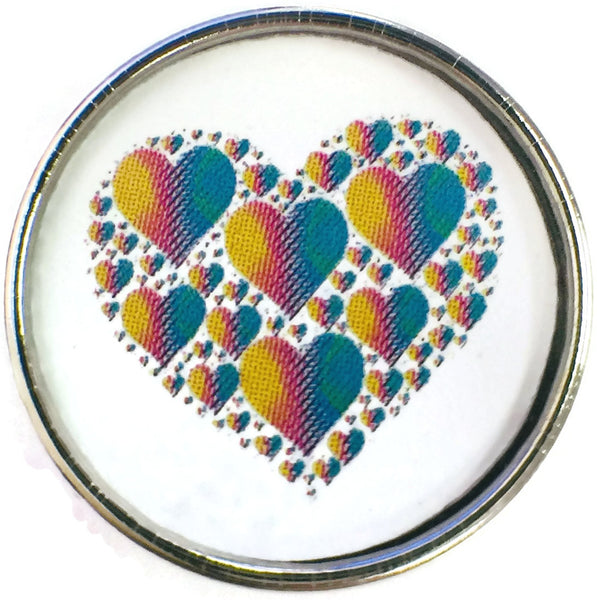 Colorful Hearts Inside Of Heart  18MM - 20MM  Snap Charm