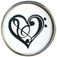 For The Love Of Music Heart with Treble Clef  18MM - 20MM Fashion Snap Jewelry Snap Charm