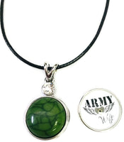 Army Wife Snap on 18" Leather Rope Diamond Pendant Necklace W/ Extra 18MM - 20MM Snap Charm