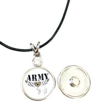 Army Wife Snap on 18" Leather Rope Diamond Pendant Necklace W/ Extra 18MM - 20MM Snap Charm