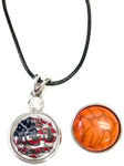 Fire Rescue Shield With USA Flag Firefighter Thin Red Line Snap on 18" Leather Rope Diamond Pendant Necklace W/ Extra 18MM - 20MM Snap Charm