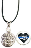 Love Heart Officer Thin Blue Line Snap on 18" Leather Rope Diamond Pendant Necklace W/ Extra 18MM - 20MM Snap Charm
