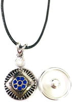 Heart Officer Thin Blue Line Snap on 18" Leather Rope Diamond Pendant Necklace W/ Extra 18MM - 20MM Snap Charm