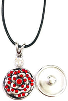 My Heart Belongs To A Firefighter Thin Red Line Snap on 18" Leather Rope Diamond Pendant Necklace W/ Extra 18MM - 20MM Snap Charm