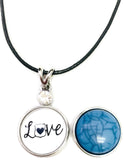 Love Heart Badge Officer Thin Blue Line Snap on 18" Leather Rope Diamond Pendant Necklace W/ Extra 18MM - 20MM Snap Charm