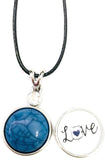 Love Heart Badge Officer Thin Blue Line Snap on 18" Leather Rope Diamond Pendant Necklace W/ Extra 18MM - 20MM Snap Charm