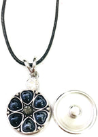 Support Ribbon Officer Thin Blue Line Snap on 18" Leather Rope Diamond Pendant Necklace W/ Extra 18MM - 20MM Snap Charm