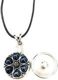 Support Ribbon Officer Thin Blue Line Snap on 18" Leather Rope Diamond Pendant Necklace W/ Extra 18MM - 20MM Snap Charm