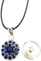 America USA Flag Officer Thin Blue Line Snap on 18" Leather Rope Diamond Pendant Necklace W/ Extra 18MM - 20MM Snap Charm