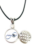 Wife Infinity Sign With Officer Thin Blue Line Snap on 18" Leather Rope Diamond Pendant Necklace W/ Extra 18MM - 20MM Snap Charm