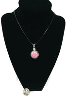 Army Wife Pink Heart Snap on 18" Leather Rope Diamond Pendant Necklace W/ Extra 18MM - 20MM Snap Charm