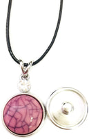 Army Wife Pink Heart Snap on 18" Leather Rope Diamond Pendant Necklace W/ Extra 18MM - 20MM Snap Charm