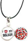 I Love My Soldier Snap on 18" Leather Rope Diamond Pendant Necklace W/ Extra 18MM - 20MM Snap Charm