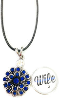 Wife With Officer Thin Blue Line Snap on 18" Leather Rope Diamond Pendant Necklace W/ Extra 18MM - 20MM Snap Charm