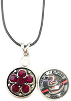 Dont Tread On Me Firefighter Thin Red Line Snap on 18" Leather Rope Diamond Pendant Necklace W/ Extra 18MM - 20MM Snap Charm