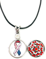Proud Navy Mom Snap on 18" Leather Rope Diamond Pendant Necklace W/ Extra 18MM - 20MM Snap Charm