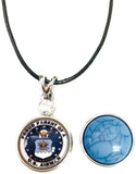 Air Force Airman Parent Snap on 18" Leather Rope Diamond Pendant Necklace W/ Extra 18MM - 20MM Snap Charm