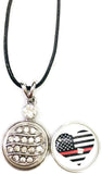 USA American Flag Heart America Firefighter Thin Red Line Snap on 18" Leather Rope Diamond Pendant Necklace W/ Extra 18MM - 20MM Snap Charm