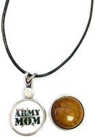 Proud Army Mom Snap on 18" Leather Rope Diamond Pendant Necklace W/ Extra 18MM - 20MM Snap Charm
