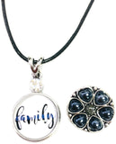 Family Officer Thin Blue Line Snap on 18" Leather Rope Diamond Pendant Necklace W/ Extra 18MM - 20MM Snap Charm