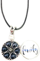 Family Officer Thin Blue Line Snap on 18" Leather Rope Diamond Pendant Necklace W/ Extra 18MM - 20MM Snap Charm