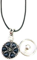 Family Officer Thin Blue Line Snap on 18" Leather Rope Diamond Pendant Necklace W/ Extra 18MM - 20MM Snap Charm